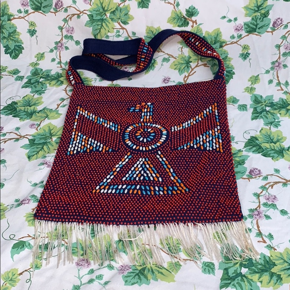 Vintage beaded bird bag with fringe